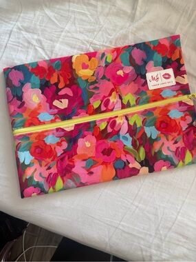 Makeup Junkie Bags Floral Foldover Cosmetic Bag - Pink Multi